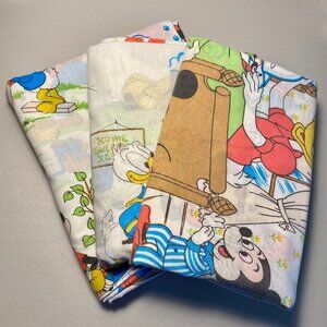 1980s Walt Disney Mickey Mouse Chores Full Sheet Set Minnie Donald Daisy Pluto